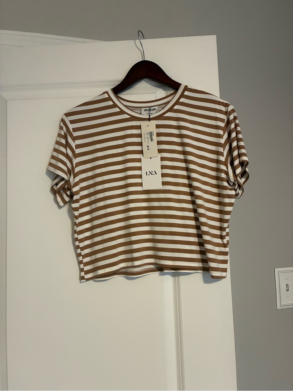 Evereve LNA Clothing Ava Tan/White Striped Tee